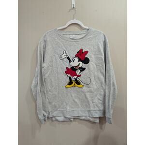 Women's heather gray sweatshirt w/Minnie Mouse embroidery size Large